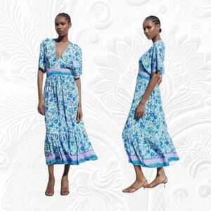 ZARA Floral Print Midi Dress Size M